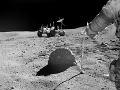 Breccia seen on EVA 2. This was tipped over to sample shielded regolith