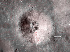 North Ray contour map, LROC. The crater is 150-200 meters deep, and about a kilometer wide.