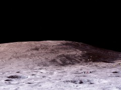 Stone Mountain from the angle of the landing site  in the model (the lunar module is marked by a red pin)
