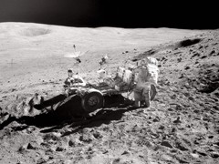 Young and the Rover up on Stone Mountain. Ravine Crater in Smoky Mountain is in the distance (roughly 10 km away)